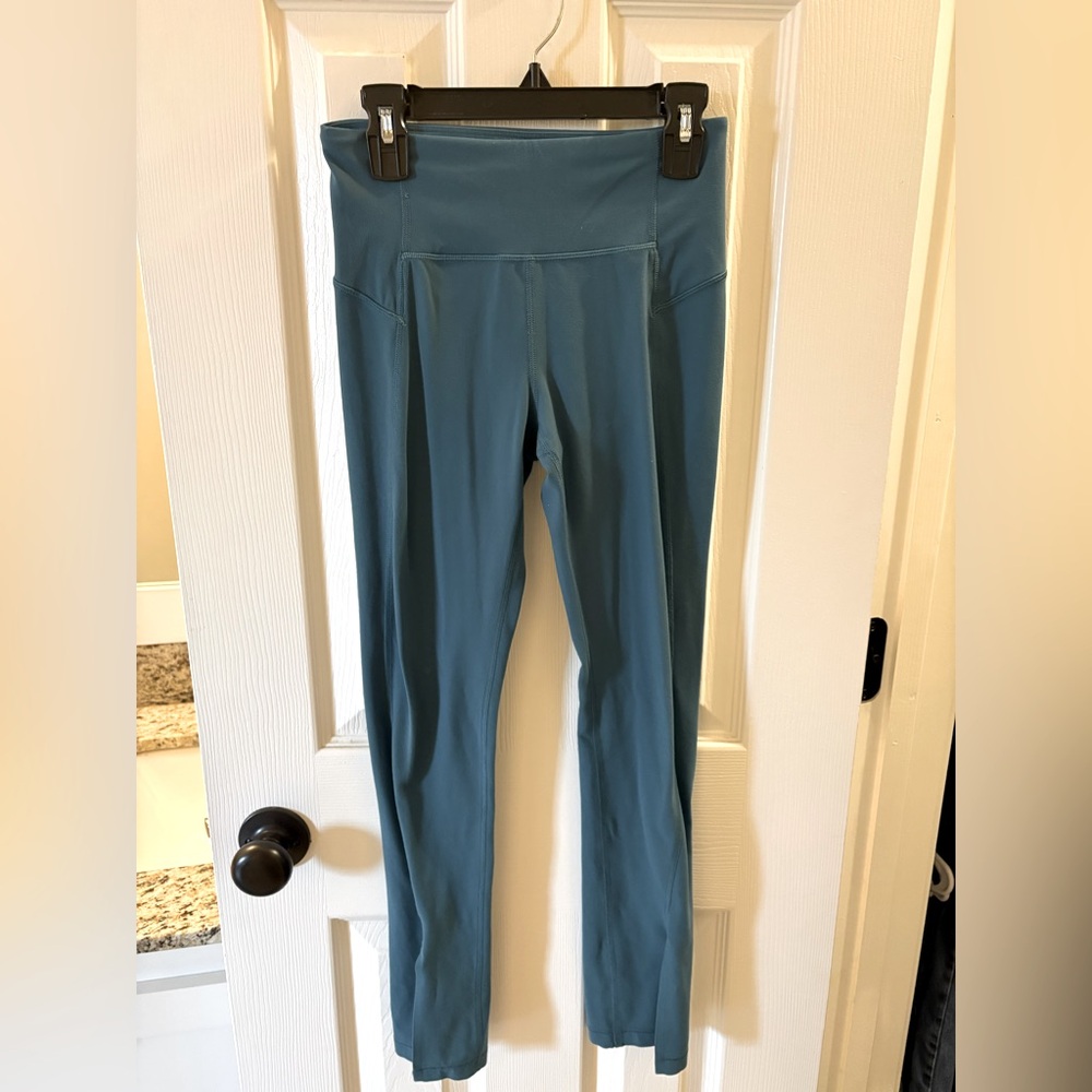 Large athleta girls split hem teal leggings (L 12)